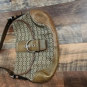Coach Soho Tan Signature Flap Closure “Hobo” Bag